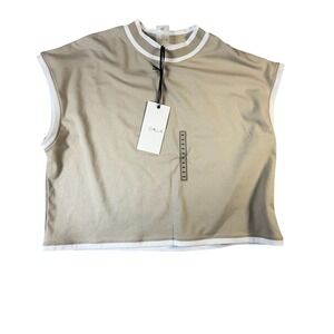 CALIA Rib Crop Tank Women XXL Khaki Sand NEW WAX15123 Mock Neck Athletic